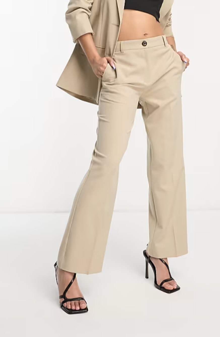 ASOS Design Neutral Beig Curve Mix & Match Slim Straight Suit Trousers US 14
